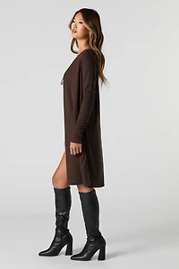 Cardigan ouvert long en tricot côtelé