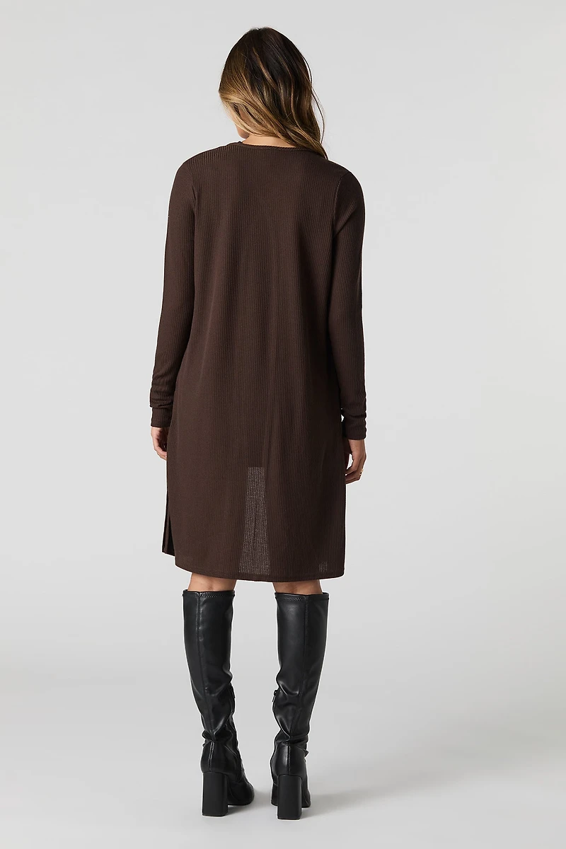 Cardigan ouvert long en tricot côtelé