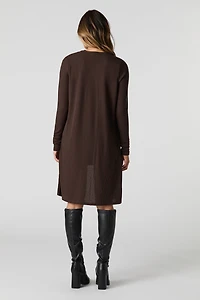 Cardigan ouvert long en tricot côtelé