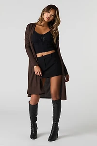 Cardigan ouvert long en tricot côtelé