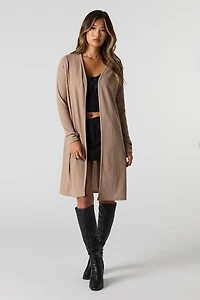 Cardigan ouvert long en tricot côtelé