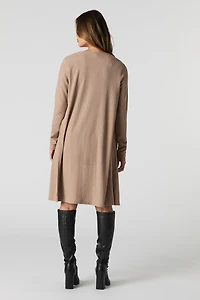 Cardigan ouvert long en tricot côtelé