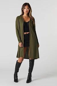Cardigan ouvert long en tricot côtelé