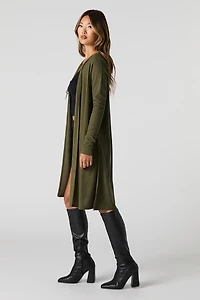 Cardigan ouvert long en tricot côtelé