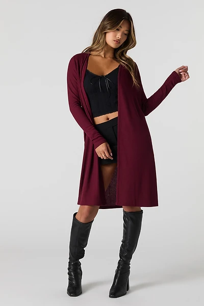Cardigan ouvert long en tricot côtelé