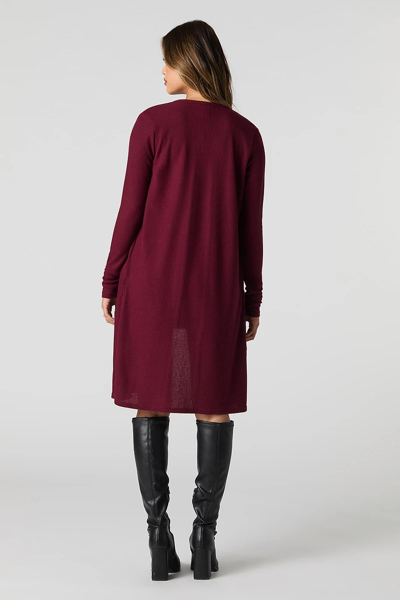 Cardigan ouvert long en tricot côtelé