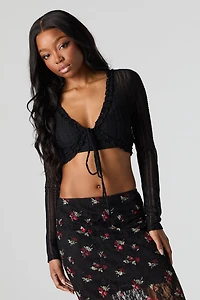 Floral Lace Ruffle Tie Front Top