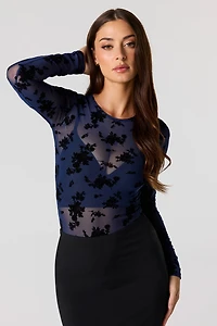 Floral Mesh Long Sleeve Bodysuit