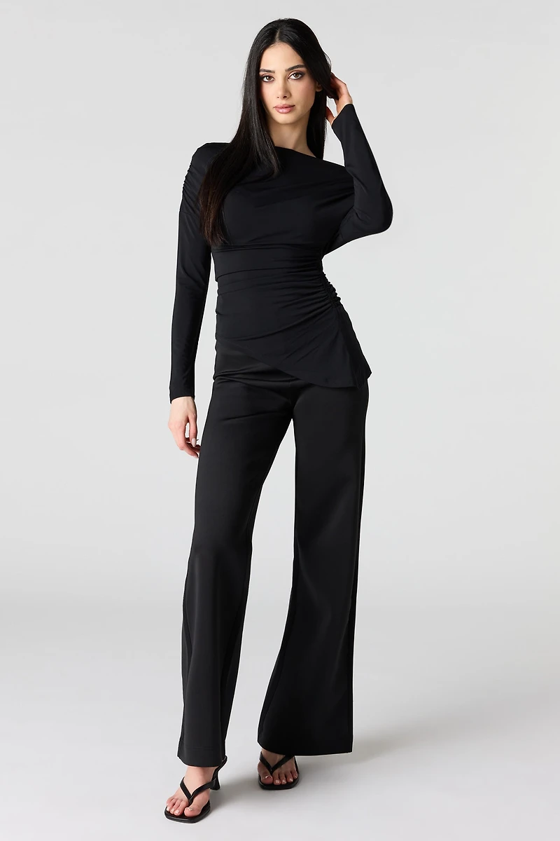 Boatneck Ruched Asymmetrical Top