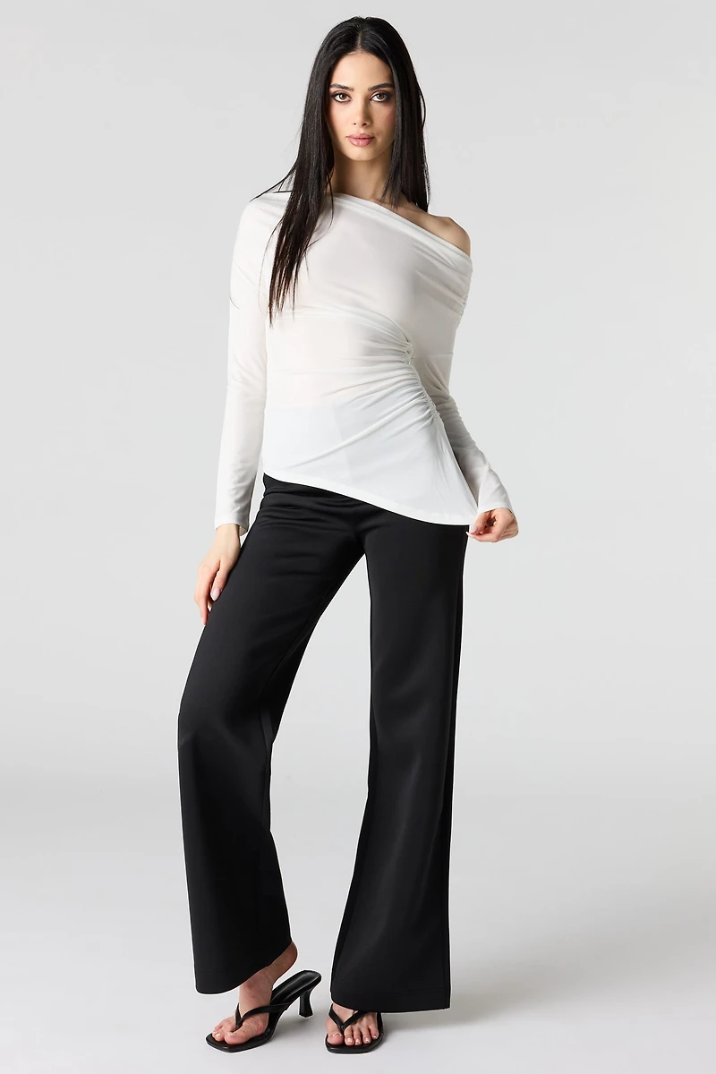 Boatneck Ruched Asymmetrical Top