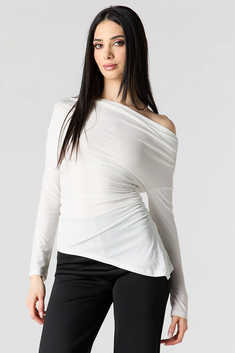 Boatneck Ruched Asymmetrical Top