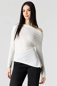 Boatneck Ruched Asymmetrical Top