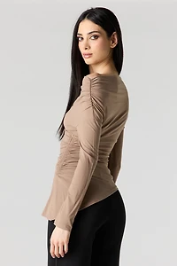 Boatneck Ruched Asymmetrical Top