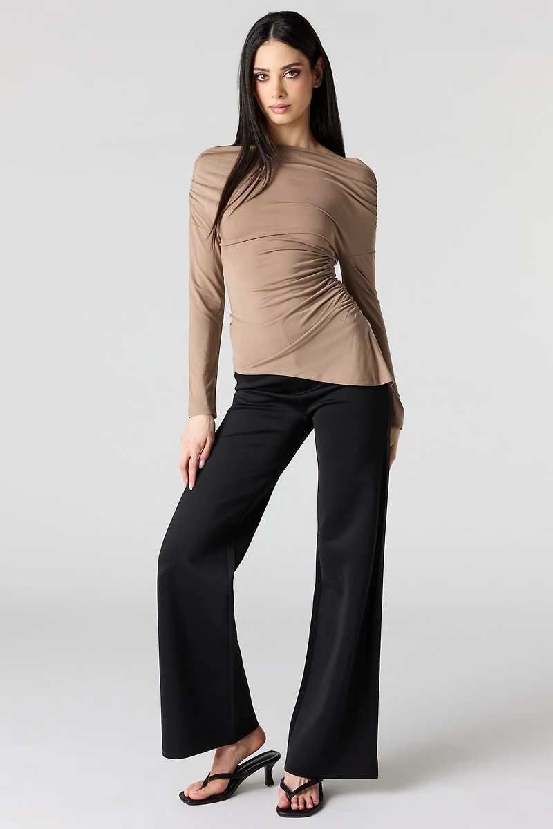 Boatneck Ruched Asymmetrical Top