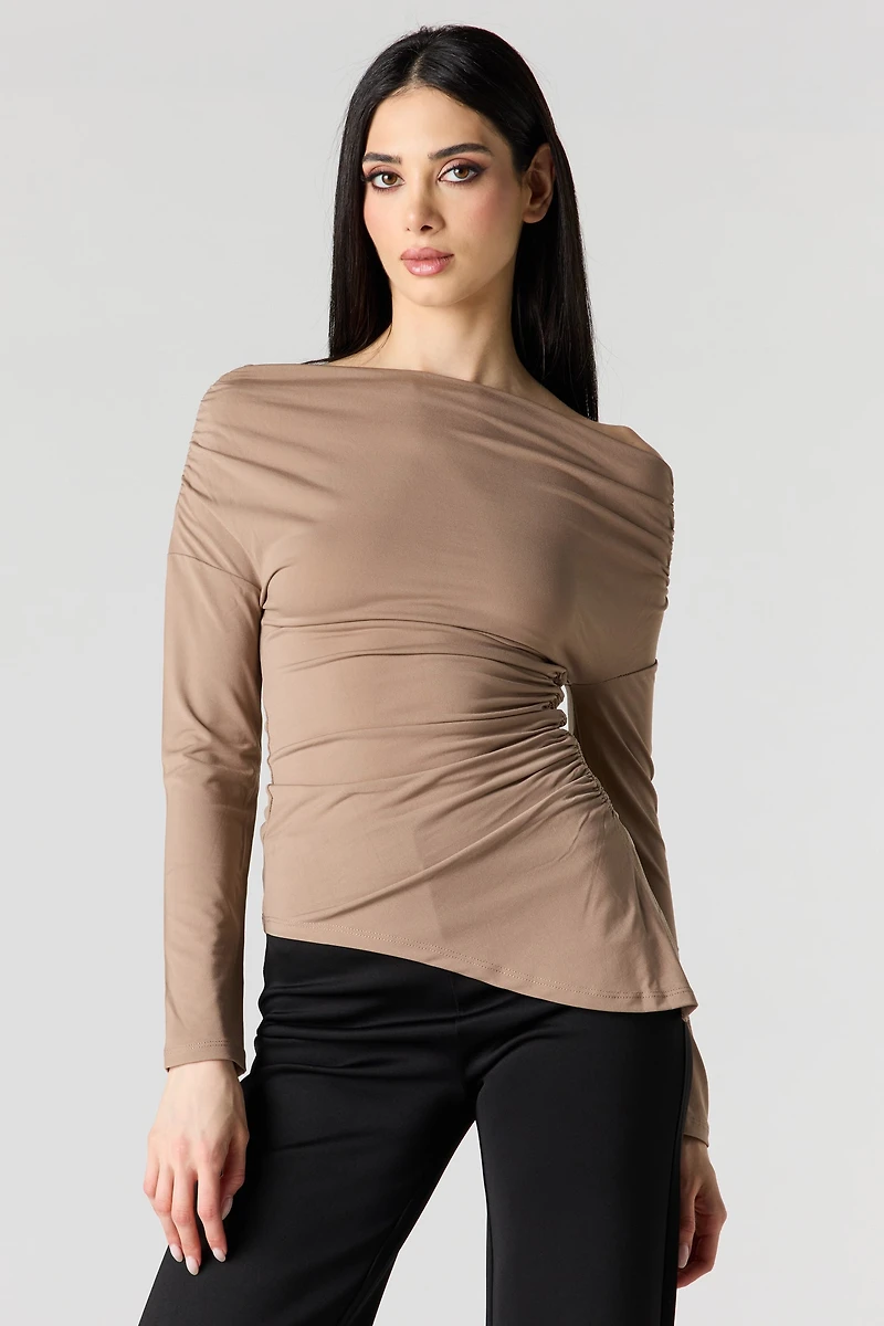 Boatneck Ruched Asymmetrical Top
