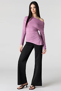 Boatneck Ruched Asymmetrical Top