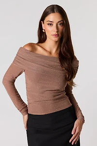 Rhinestone Mesh Off Shoulder Top