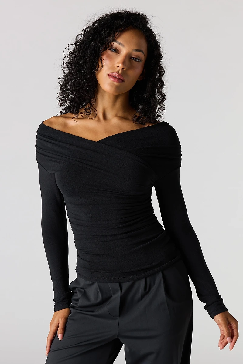 Ruched Surplice Off Shoulder Top