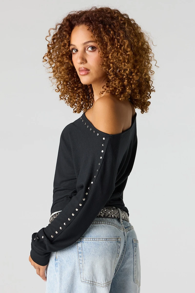 Studded Boatneck Long Sleeve Top