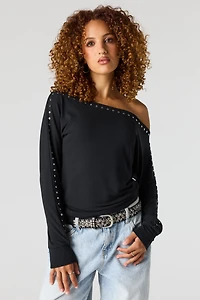 Studded Boatneck Long Sleeve Top