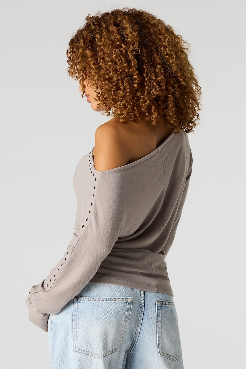 Studded Boatneck Long Sleeve Top