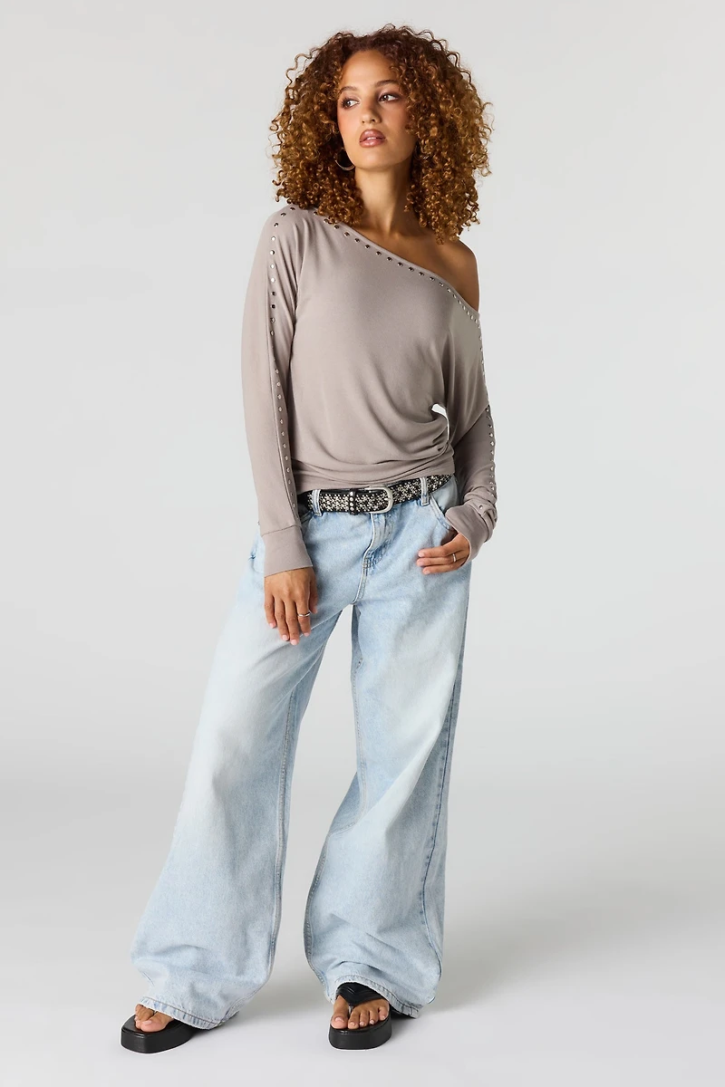 Studded Boatneck Long Sleeve Top