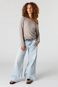 Studded Boatneck Long Sleeve Top