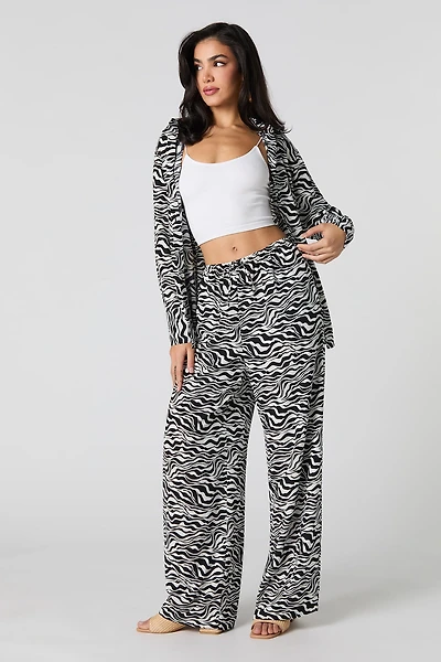 Pantalon fluide imprimé à taille coulissante