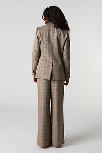 Pantalon habillé à jambe large avec carreaux et ceinture