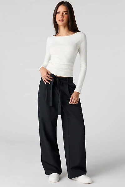 Belted Wide Leg Dress Pant