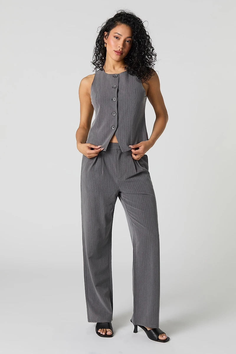 Pinstriped Straight Leg Dress Pant