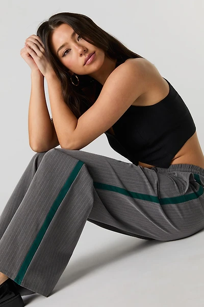 Pantalon à jambe large et rayures fines avec taille coulissante
