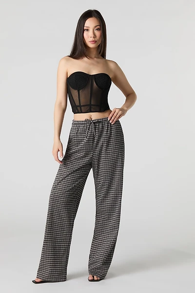 Pantalon habillé à motif pied-de-poule et jambe large