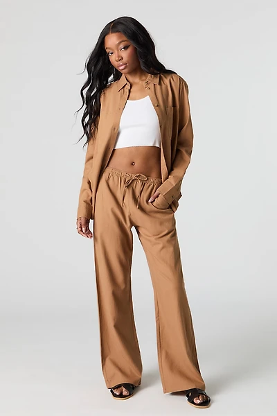 Pantalon en mélange de lin à taille coulissante