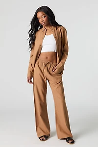 Pantalon en mélange de lin à taille coulissante