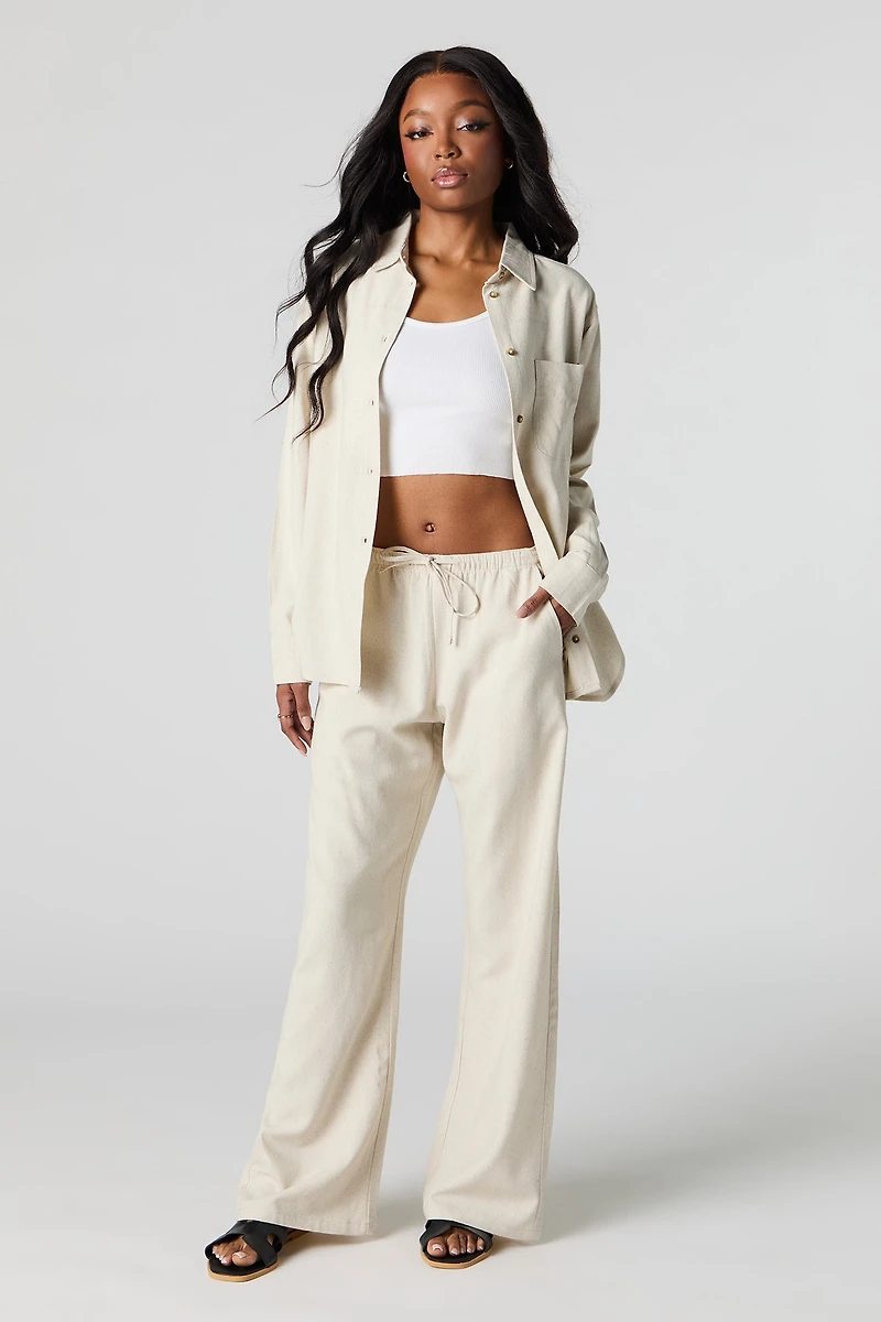 Pantalon en mélange de lin à taille coulissante