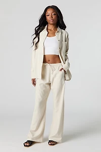 Pantalon en mélange de lin à taille coulissante