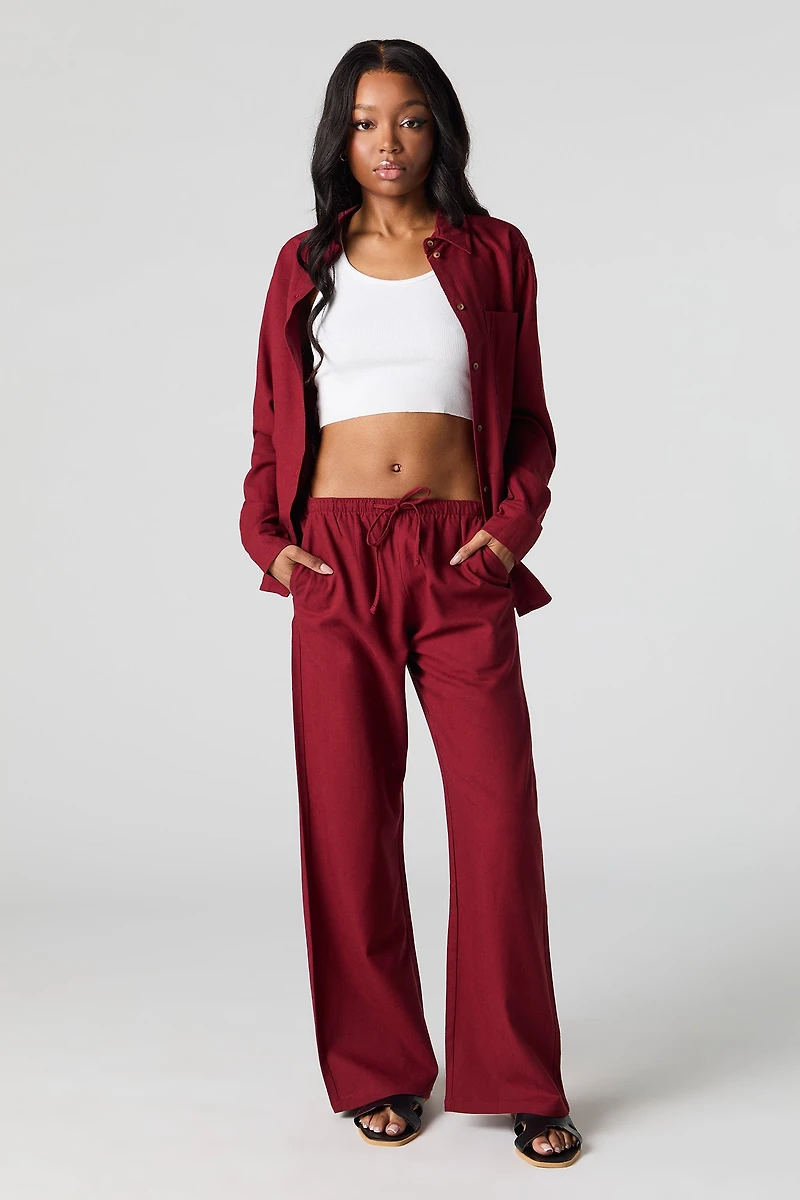 Pantalon en mélange de lin à taille coulissante