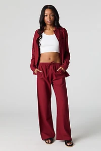 Pantalon en mélange de lin à taille coulissante