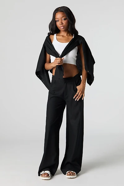 Pantalon à jambe droite en mélange de lin