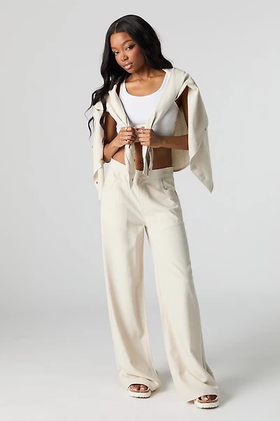 Pantalon à jambe droite en mélange de lin