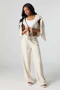 Pantalon à jambe droite en mélange de lin