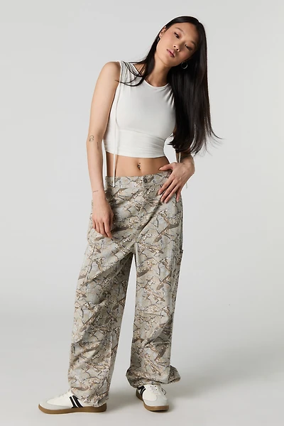 Pantalon cargo baggy imprimé à ourlet coulissant
