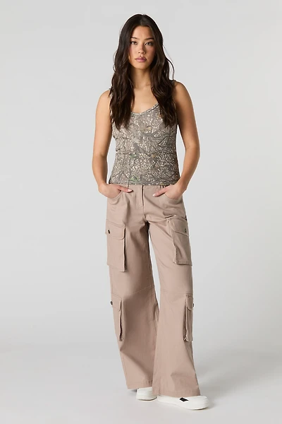 Pantalon cargo à jambe droite et multiples poches