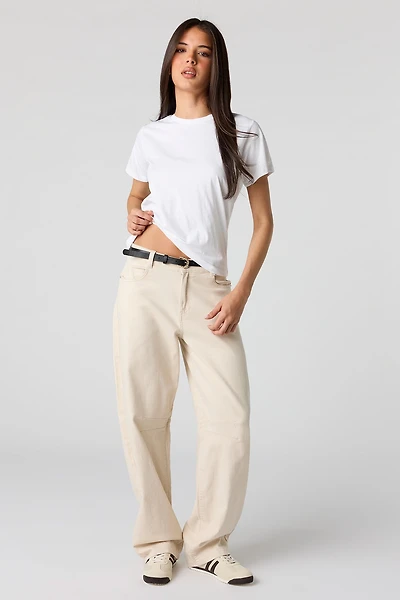 Pantalon mi-taille à jambe baril avec ceinture