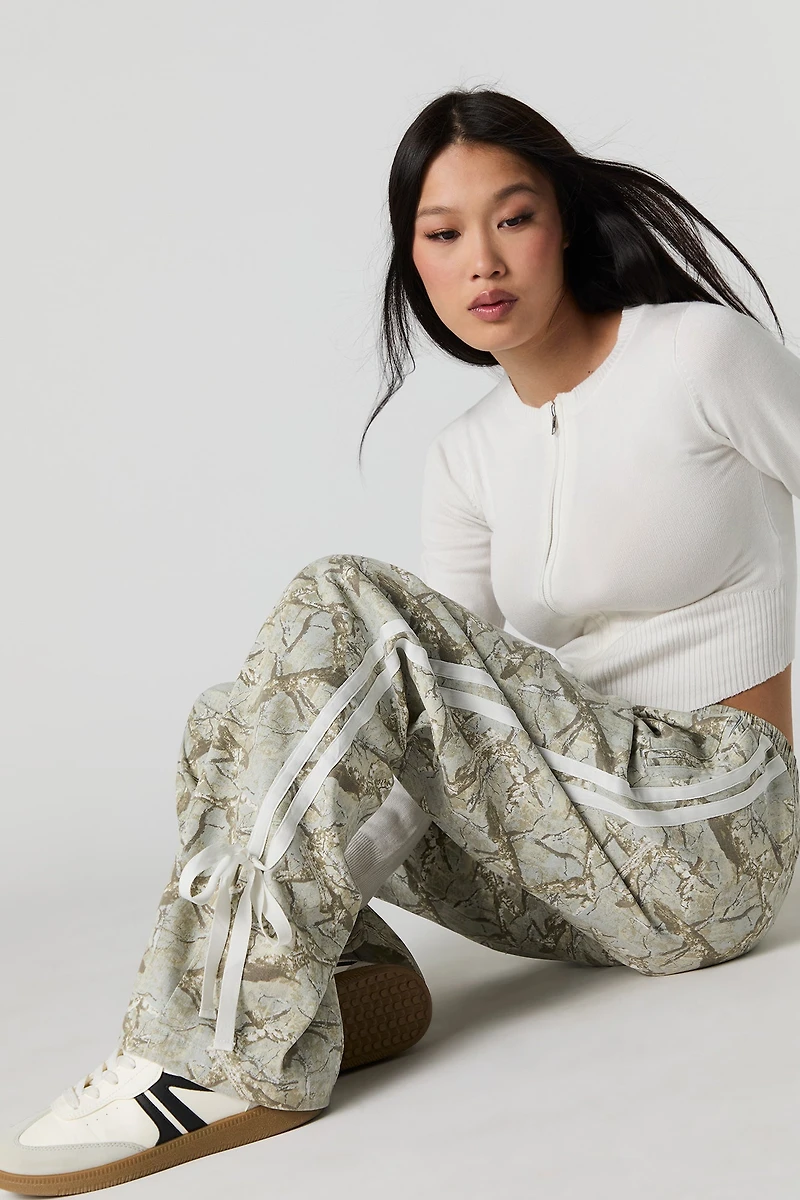 Printed Side Tie Wide Leg Pant
