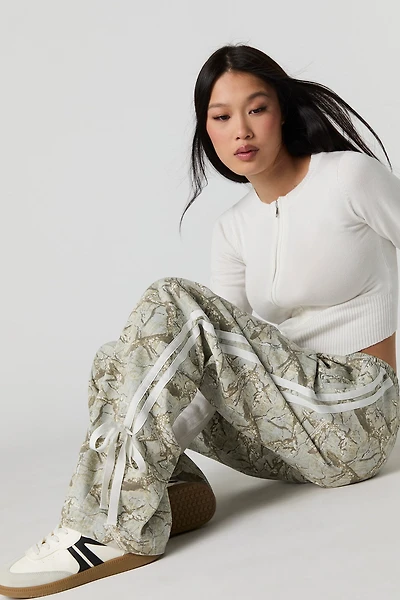 Printed Side Tie Wide Leg Pant