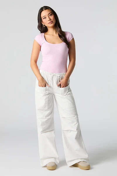 Pantalon cargo à jambe large avec taille coulissante
