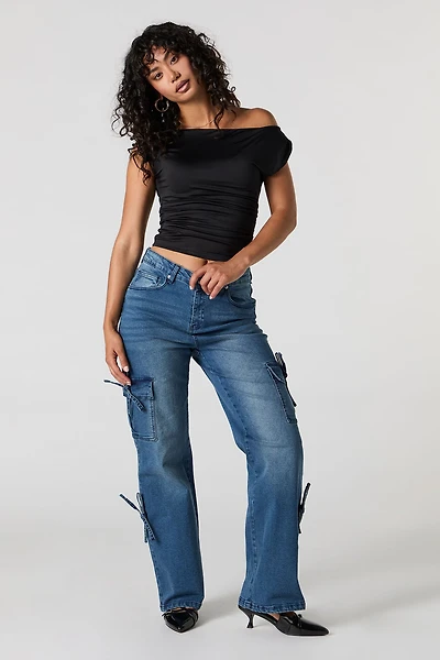 Jean cargo mi-taille