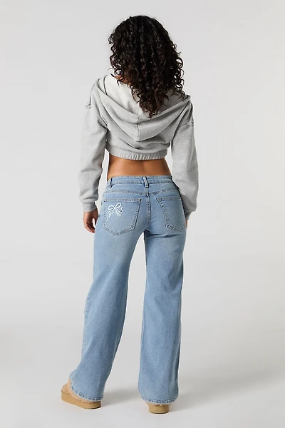 Embroidered Low Rise Wide Leg Jean